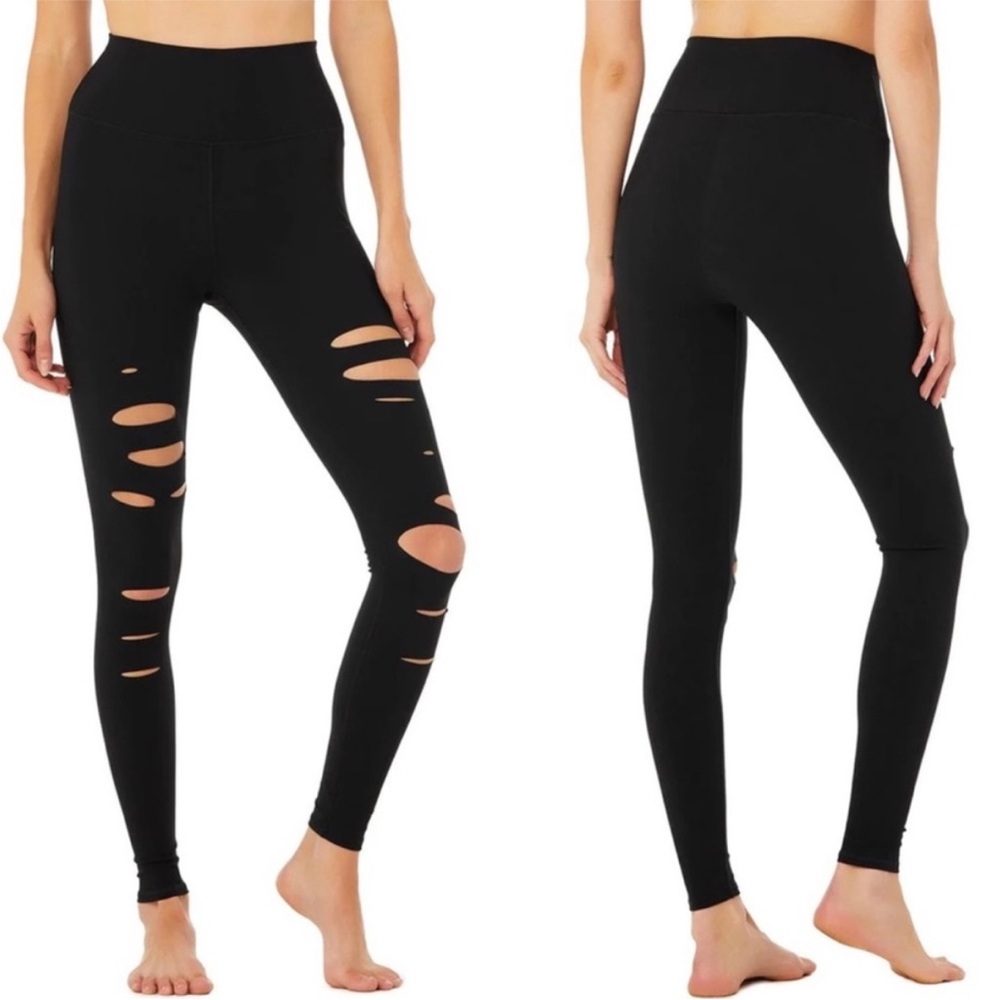 ALO Yoga Black Distressed Leggings
